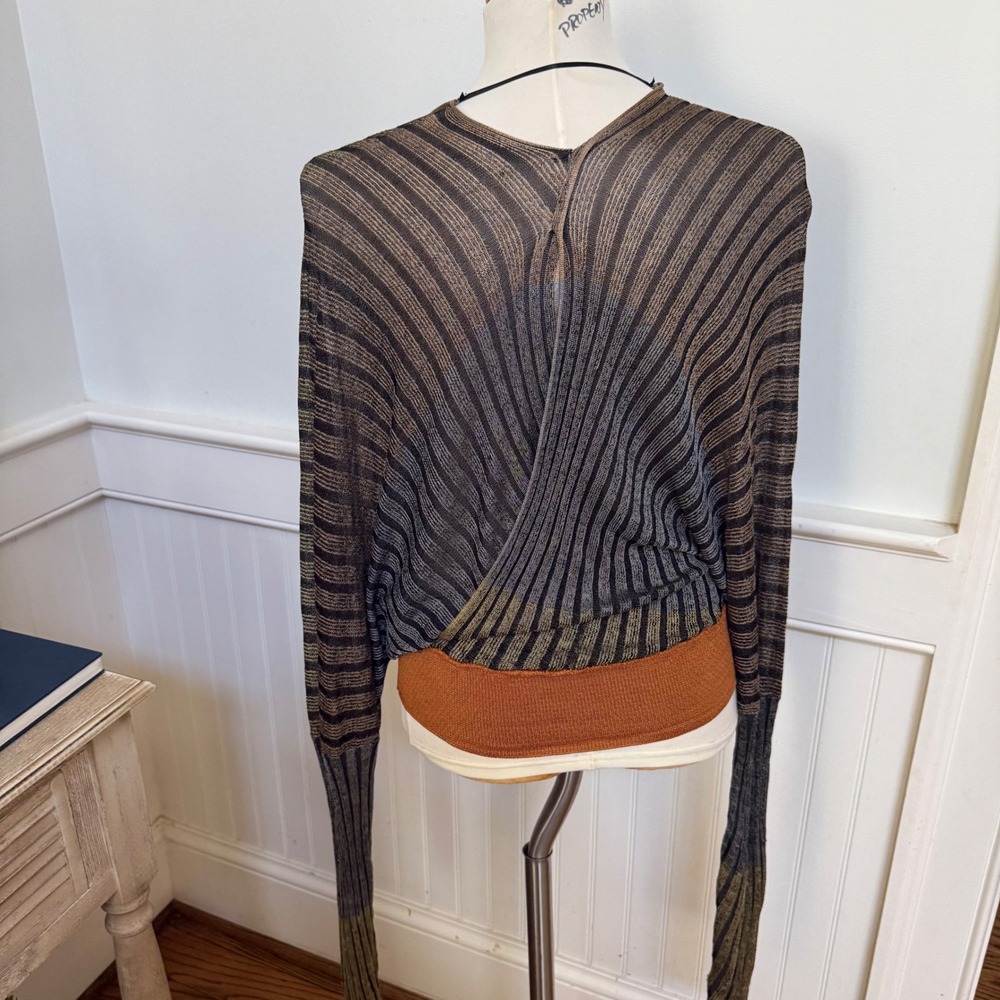 Free People Striped Ribbed Wrap Top in Olive, Gray and Rust - Picture 5 of 10
